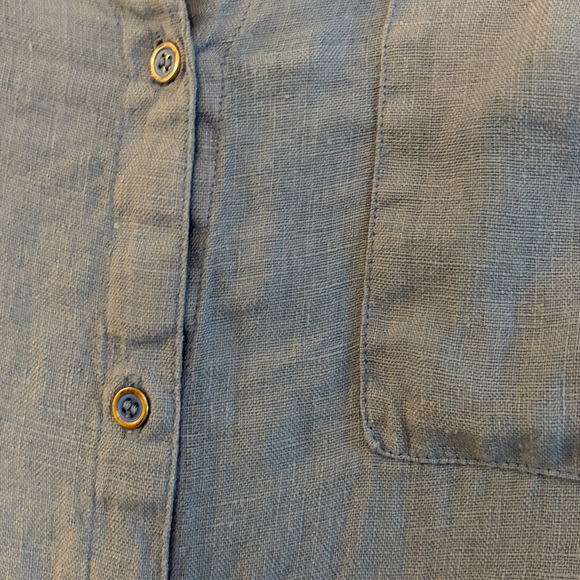 3 for $25! Zara Light Blue Button-Down Linen Button Down Long Sleeve Shirt, S - Picture 3 of 8